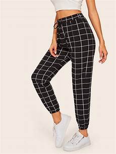 Crepe Grid Print Cigarette Trousers