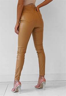 Faux Leather Waistband Trousers