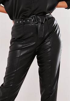 Faux Leather Waistband Trousers