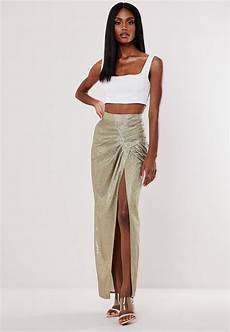 Metallic Pleated Midi Skirt