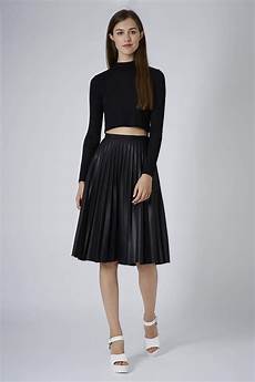 Pu Black Pleated Midi Skirt